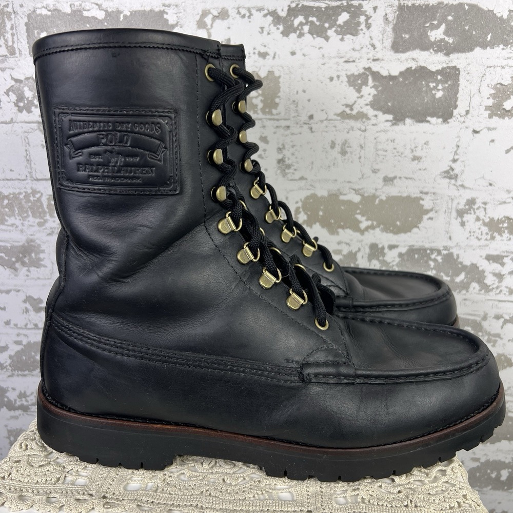 Polo Ralph Lauren Wakely Boots Mens 13D Black Leather Heritage Work Logger 2010